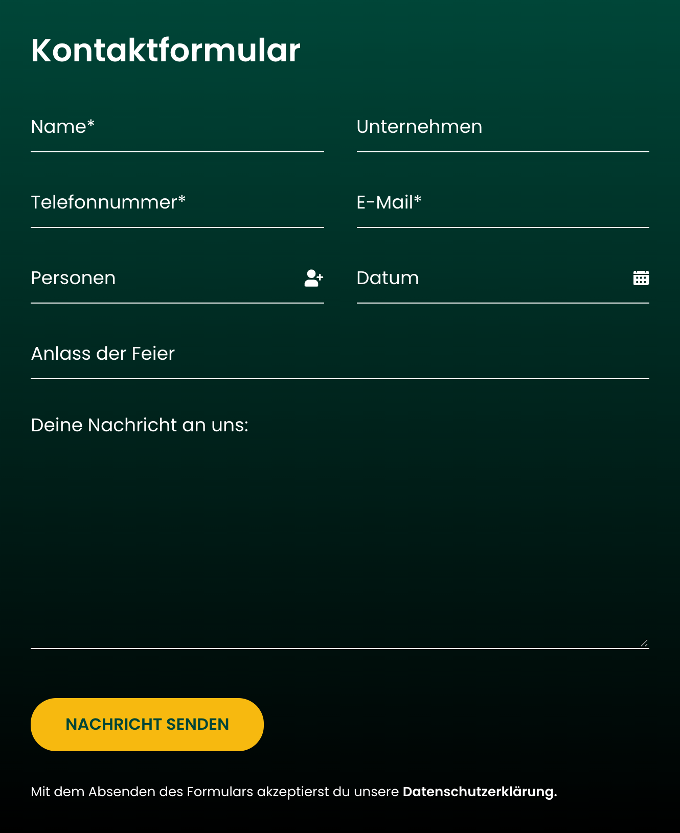 Anfrageformular für Feiern und Catering