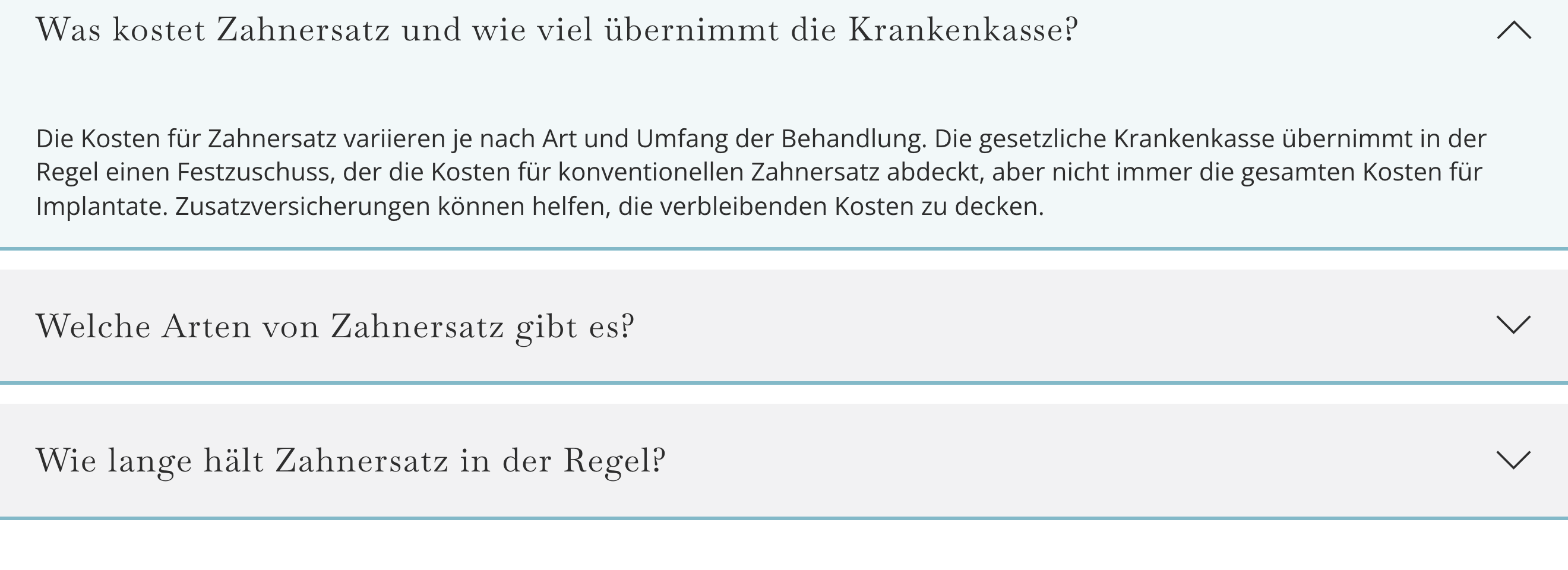 Häufige Fragen zum Zahnersatz als aufklappbare Liste