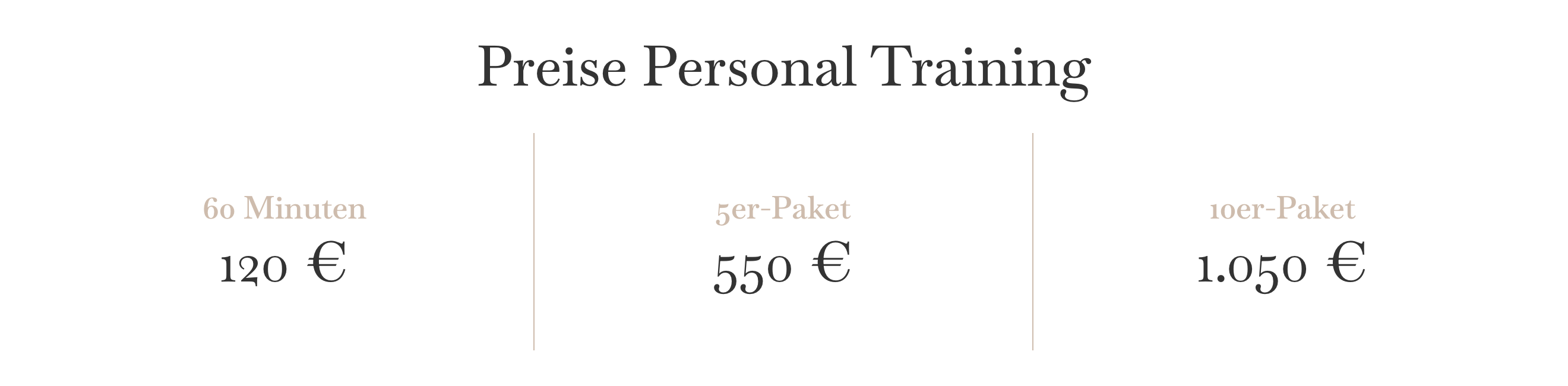 Preise für Personal Training: 60 Minuten, 5er- und 10er-Paket