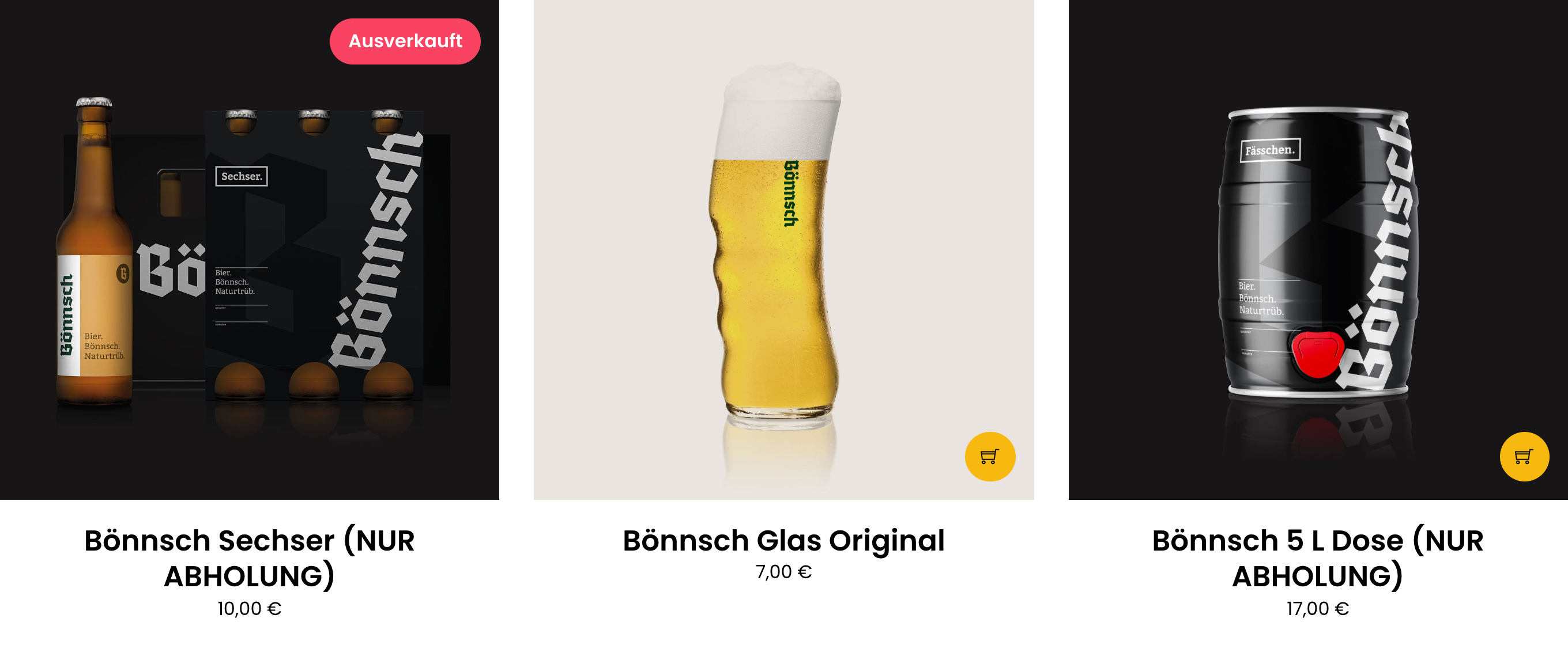 Produkte im Onlineshop: Bönnsch Sechser, Glas und 5-Liter-Dose