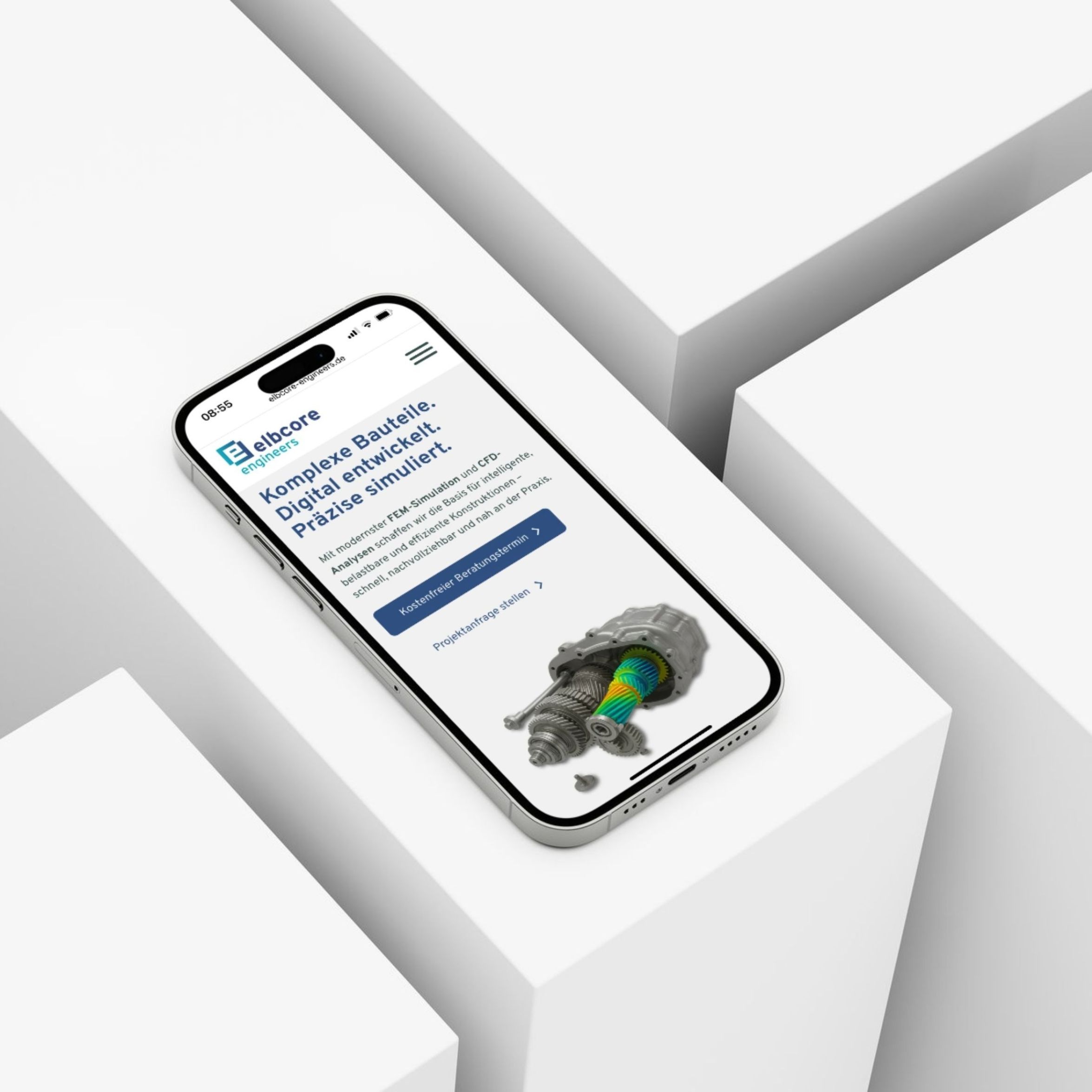 Website von elbcore engineers auf einem Smartphone