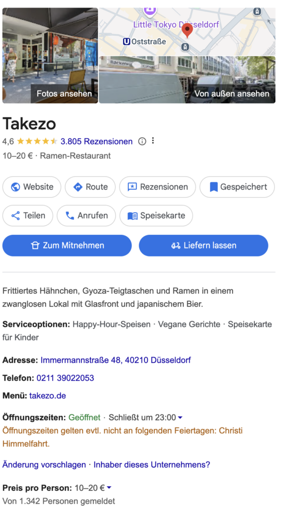 Google My Business Profil asiatische Restaurant